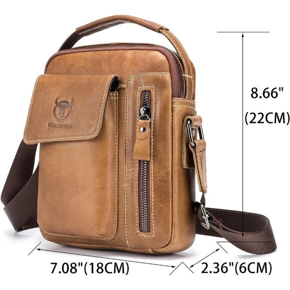 💫 Lukzijaes Leather Genuine Men Yellow Small Lightweight Sling Messenger Bag - Picture 2 of 7